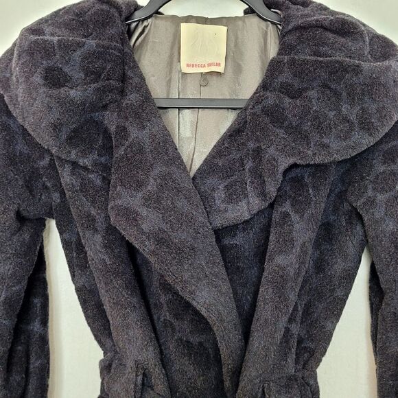 Rebecca Taylor Wool Angora Tie Front Leopard Print Coat Size 0 - Picture 3 of 7